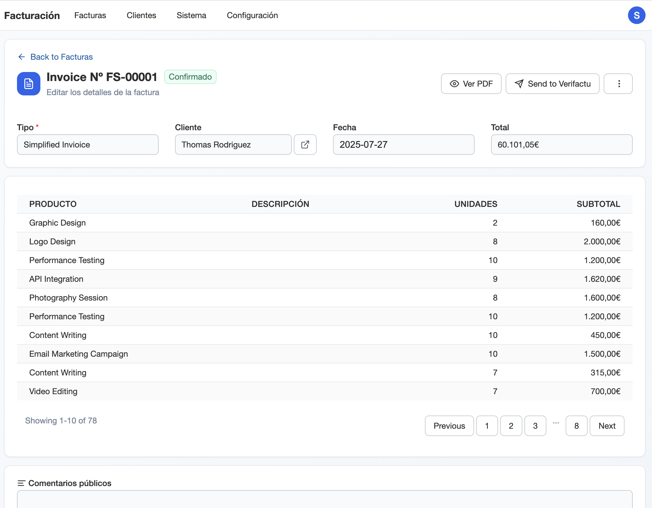 Invoices app - Invoice detail view